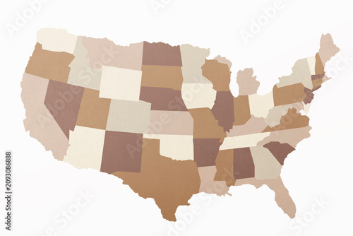 фотографія Map of the United States with states in various earth-tone colors