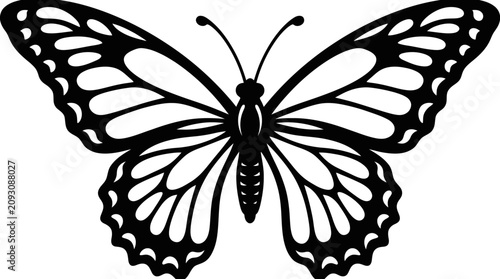 Schilderij op canvas Black and white stylized butterfly illustration