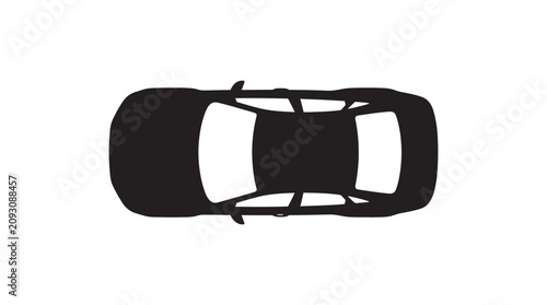 Fotografie Car Top Down View Silhouette Against White Background Silhouette