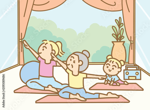 Multigenerational Family Home Yoga and Stretch Session