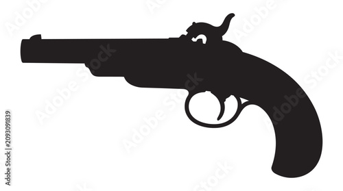 Bild auf Leinwand Antique flintlock pistol black silhouette on white background