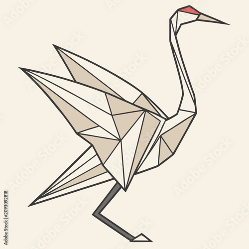 Origami crane bird in geometric low poly art style with vector art geometric minimalist