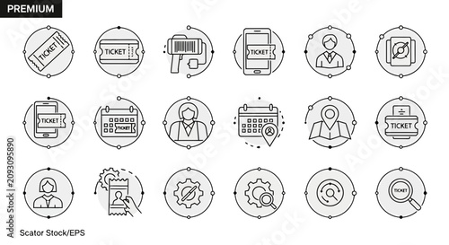 Fotografi Set of line icons for ticket and reservation systems in modern flat style