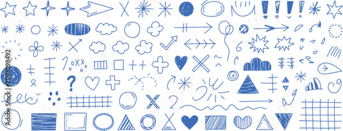 Cuadro en lienzo Ball Pen Scribble in blue featuring notebook sketch lines, squiggle underlines, hand-drawn journal marks, and abstract pen strokes for school notes and creative layouts