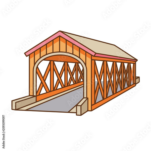 Wooden covered bridge illustration