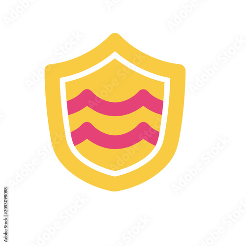 Yellow shield with pink wavy lines