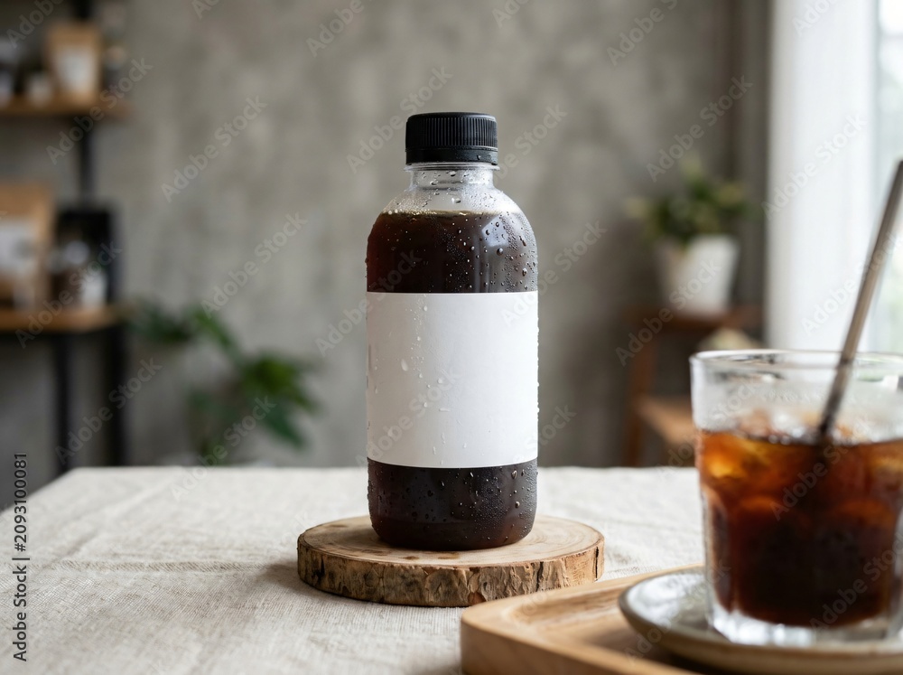 Obraz premium Cold brew coffee beverage in bottle and glass