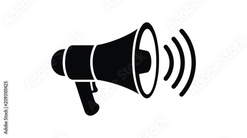 Bild auf Leinwand Megaphone Silhouette On White Background Communication Device Icon