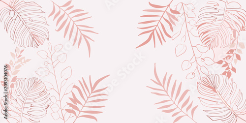 Foto lush tropical botanical illustration featuring oval leaves on pale pink backgrou