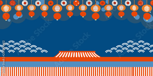 Bild auf Leinwand japanese lanterns at night vector illustration scene art festival lights paper e