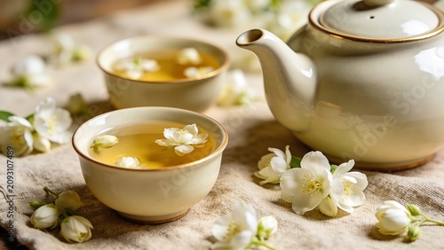 still life with tea and flowers