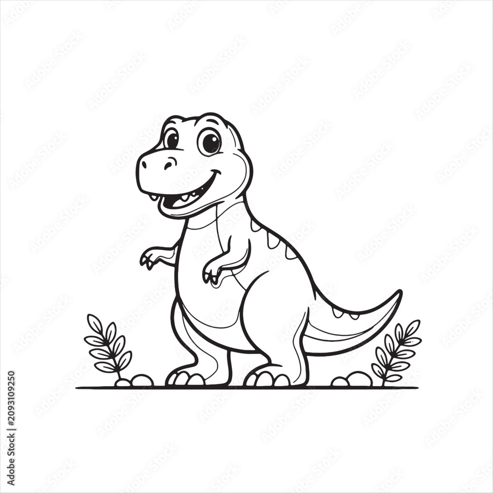 Obraz premium Cute cartoon dinosaur line art for kids coloring page Vector
