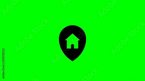 Home Location Pin Icon on Green Screen for Real Estate and Navigation.