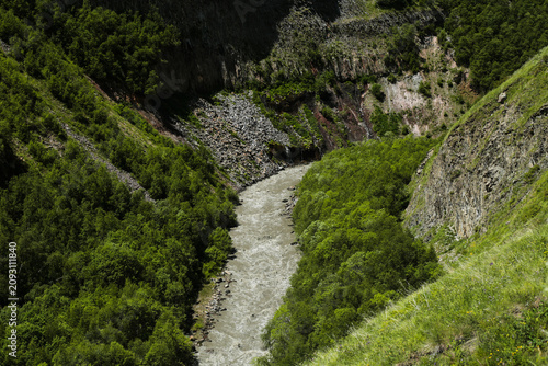 Εκτύπωση καμβά Mountain river flowing through rocky green canyon