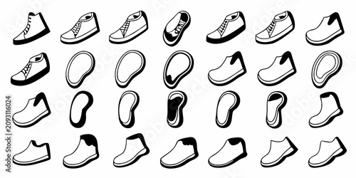 Foto diverse shoe and footwear icon set displayed on white background sneaker boot lo