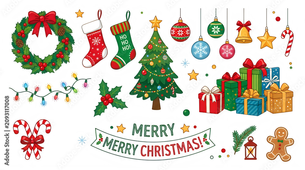 Fototapeta premium Merry Christmas Santa Christmas icons, holiday stickers, festive decorations, merry christmas graphics VECTOR