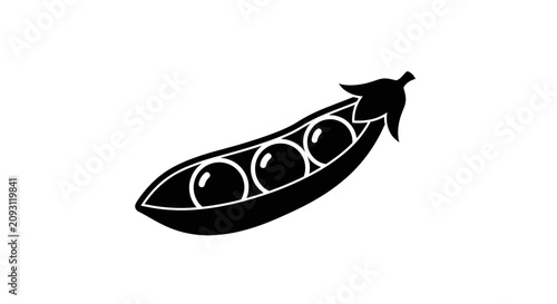 Canvastavla Simple black pea pod icon with three peas with stem white background minimalist