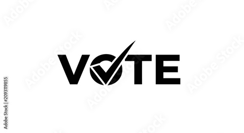 Fotografía Vote campaign logo with checkmark with stylized vote logo black text white backg