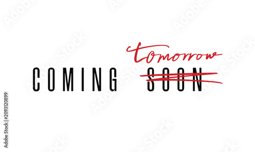 Foto Coming soon tomorrow black red color text font calligraphy hand written letterin