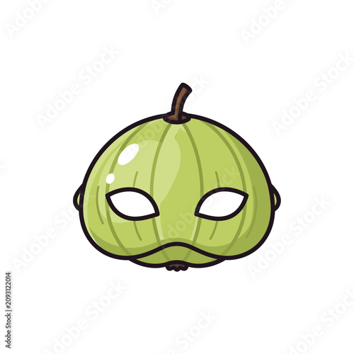 Funny Green Vegetable Gourd Mask Character Design Illustration