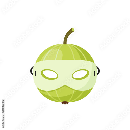 Funny Green Fruit Wearing a White Masquerade Mask Illustration
