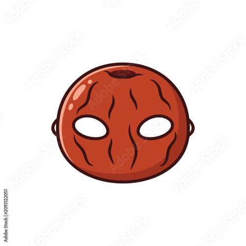 Funny Brown Walnut Shell Mask Cartoon Illustration Vector
