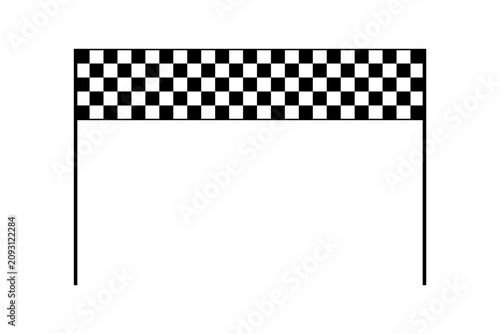 Start and finish checker arch line. Race checkered flag. Rally finish gate. Rally design element. F1 formula sign. Vector illustration isolated on white background.