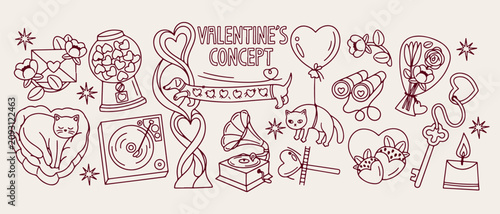 Foto Valentines day romantic doodle background, love message line art pattern, weddin