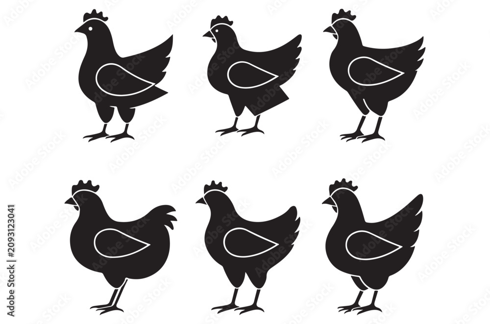 Fototapeta premium Chicken silhouettes black vector illustration on a white background