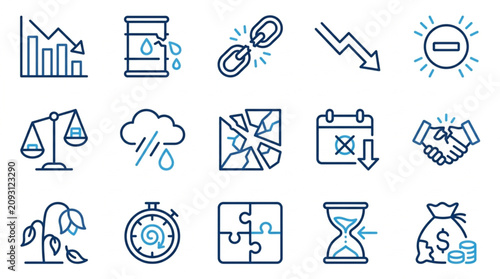 Collection of Icons Representing Financial Crisis and Economic Downturn.