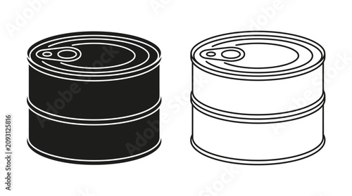Canned Food Containers Black And White Line Art Illustration