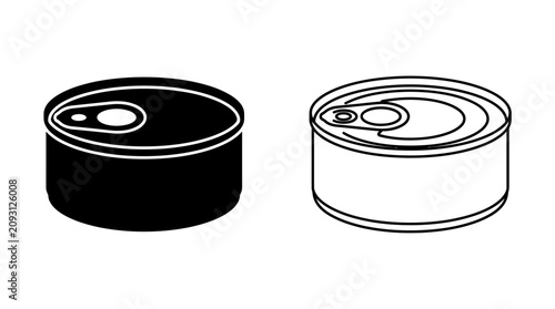 Canned Food Silhouette And Outline On White Background