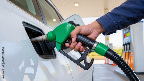 Man Hand Refueling Car with Petrol Pump at Gas Station