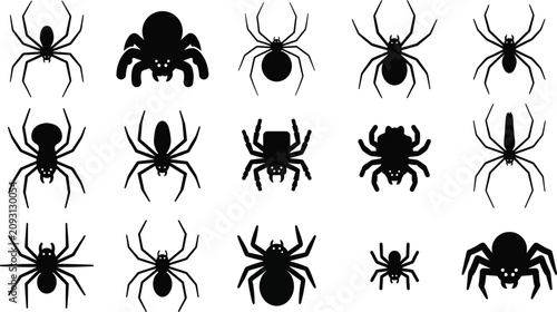 Fotografi Halloween spider silhouettes collection diverse arachnid designs for spooky seas