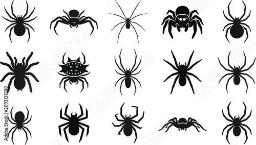 Fotografija Halloween spider silhouettes collection diverse arachnid vector graphics for spo