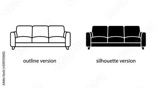 Принти на полотні Sofa Outline and Silhouette: A clear comparison of two distinct representations of a sofa, one as a simple outline and the other as a solid silhouette, showcasing versatility in design