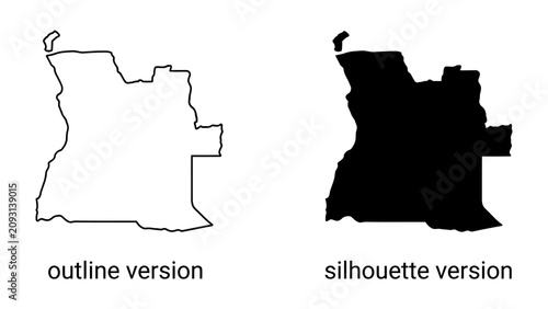 Bild auf Leinwand Angola Map Outline and Silhouette: Two representations of the country's borders, one as a simple line drawing and the other as a solid black shape, perfect for geographical and informational content