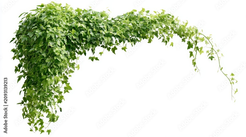 Obraz premium A lush green ivy plant with dense foliage and long trailing stems, isolated on white background