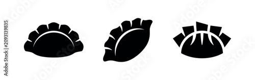 Obraz na płótnie Asian dumplings (Gyoza or Potsticker) icon set in black and white silhouette