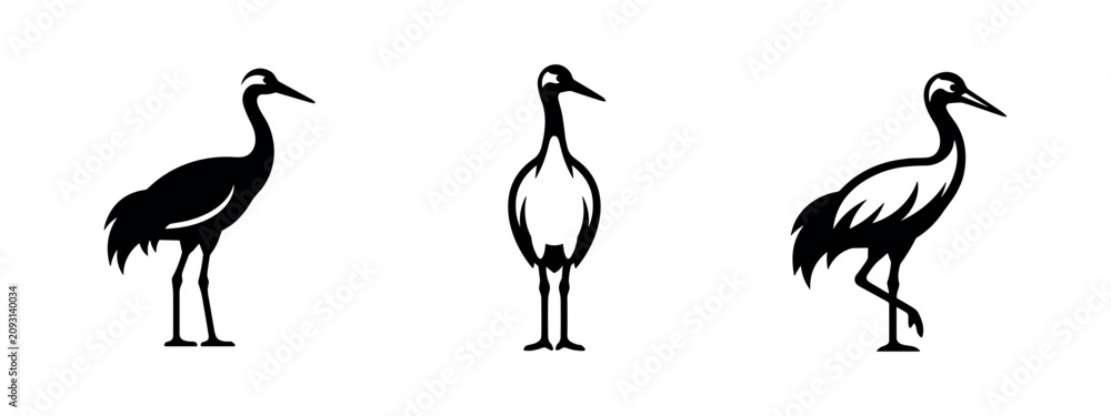 Obraz premium Crane Bird Silhouettes Icon Set - Graceful Waterfowl Illustrations