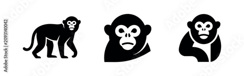 Photography Monkey Silhouettes Icon Set - Primate Animals in Various Poses