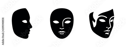 Face Mask Icons Set. Theatre and Performance Symbols. Art and Mystery Vector Collection for Culture and Drama.