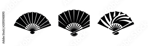 Set of traditional Japanese folding fan icons. Handheld fan vector illustrations.