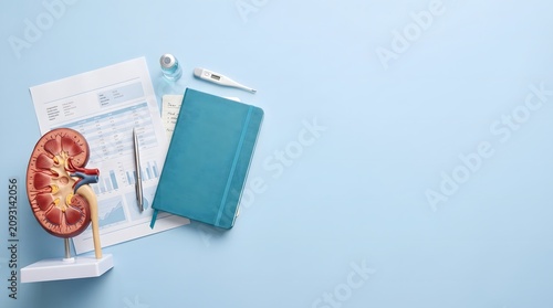 Kidney Model with Medical Documents and Healthcare Accessories