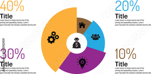 Modern 4 Steps Pie Chart Infographic Vector Template with Percentage Business Icons