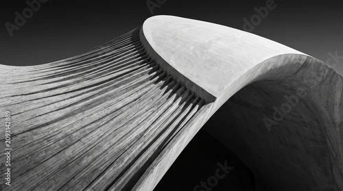 Fototapeta na wymiar Abstract black and white architectural detail of modern concrete structure, monochrome minimalist cement curve background