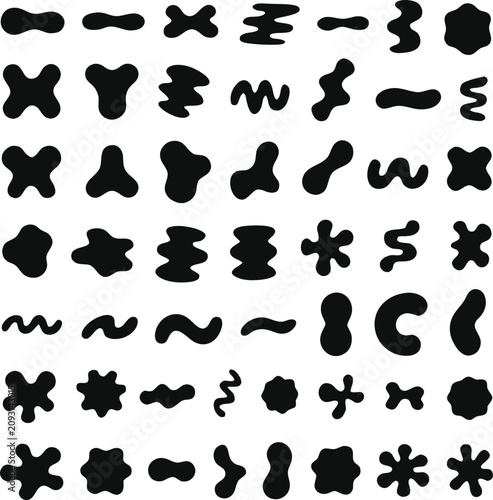 A vector asset sheet containing 80 unique organic abstract silhouette shapes .eps