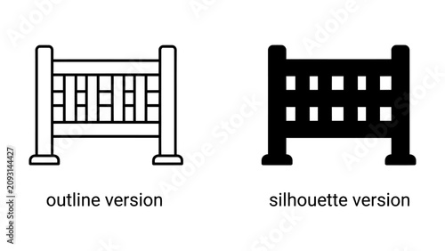 Valokuva Barrier Icons: Two distinct icons representing a barrier, one in outline and the other in silhouette, showcasing different visual styles for representing the concept of a barrier or fence