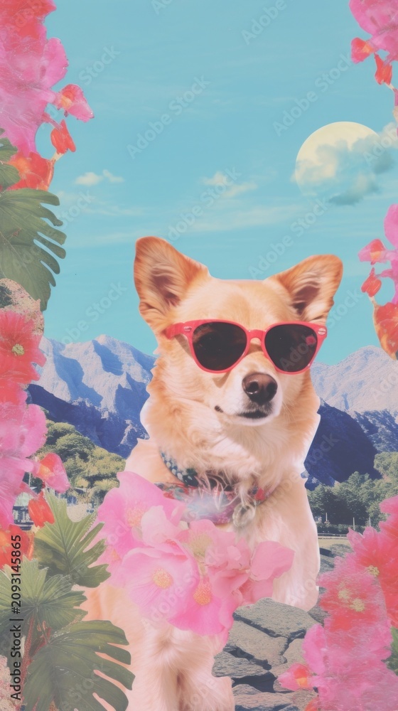 Fototapeta premium Dog wear sunglasses outdoors portrait mammal.