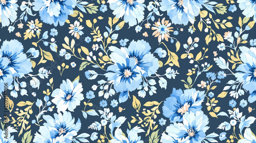 Blooming Garden Flowers Seamless Watercolor Background